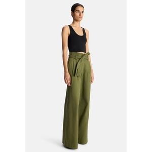 ALC Emily Belted Twill Pants Green High Waist Wide Leg Cotton Trousers 4 NEW